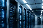 Rows of server racks in a data center