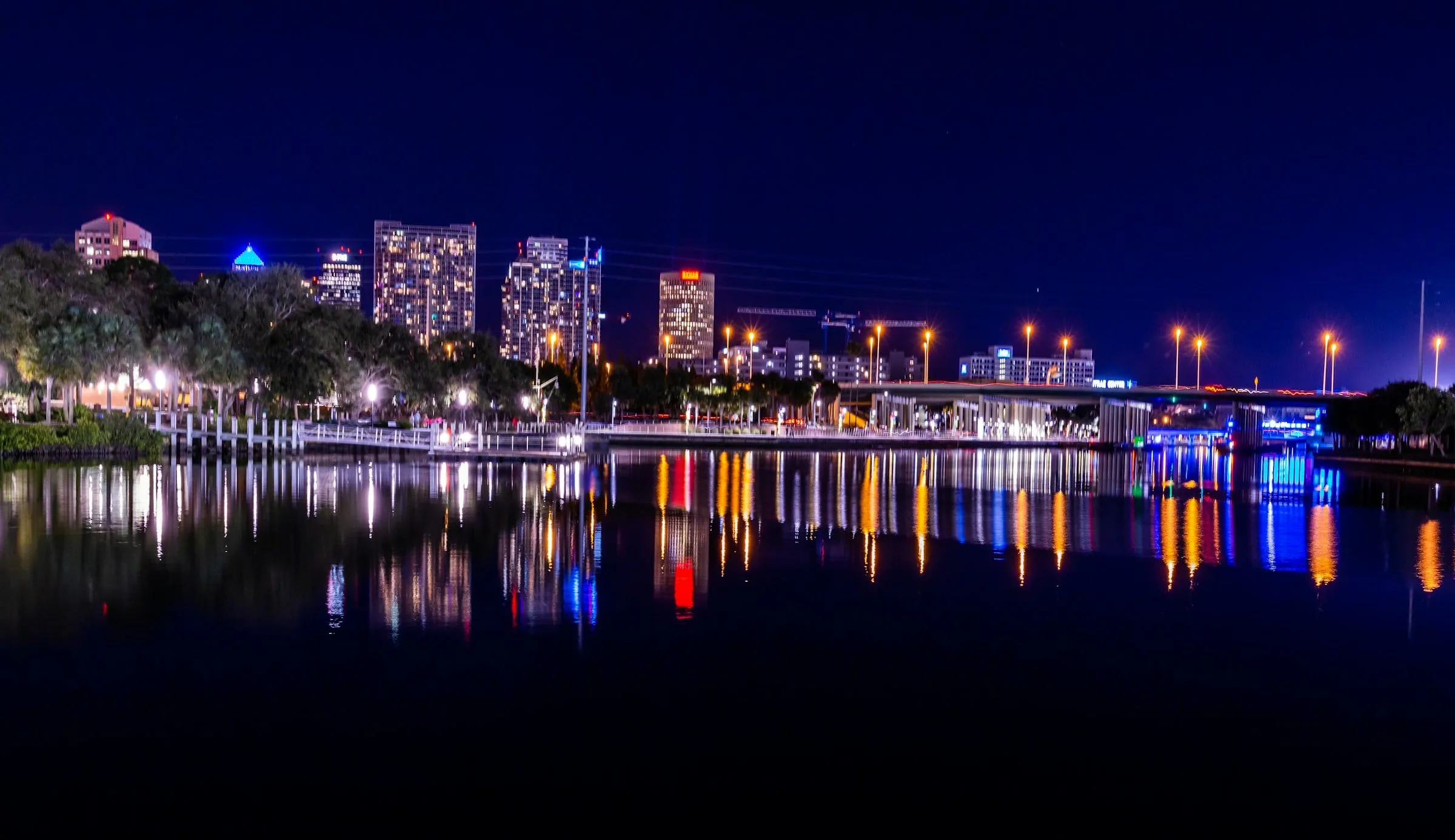Downtown Tampa at night, reflected in the Hillsborough River